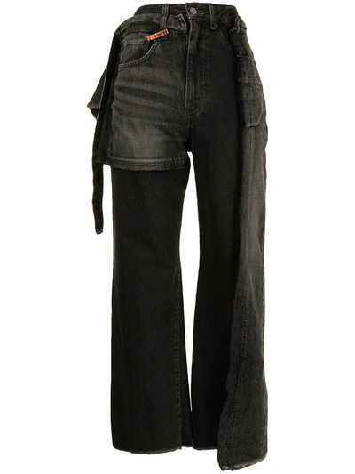 Shop Miharayasuhiro Patchwork Wide-leg Jeans In Black