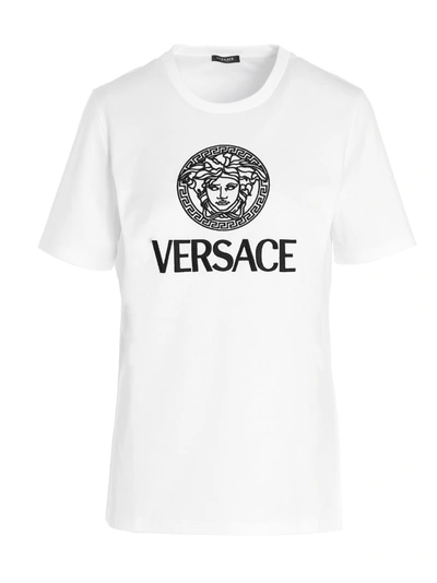 Shop Versace Embroidery Logo T-shirt In White
