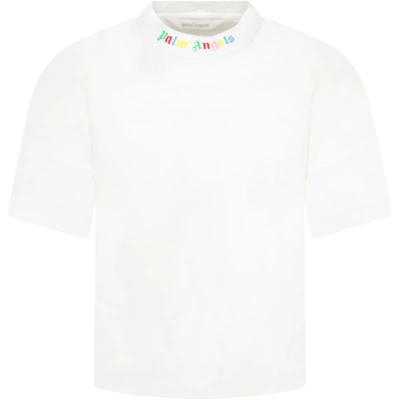 Shop Palm Angels White T-shirt For Girl With Logo