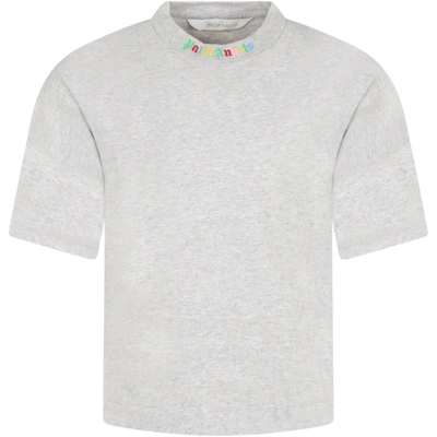 Shop Palm Angels Gray T-shirt For Girl With Multicolor Logo In Grey