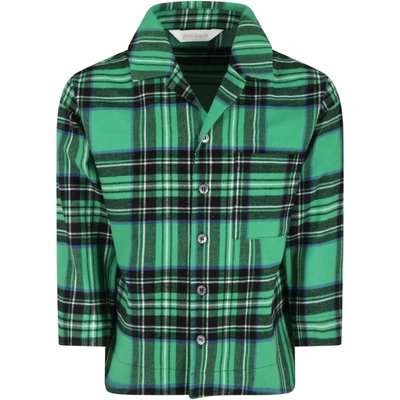 Shop Palm Angels Green Shirt For Kids With White Logo