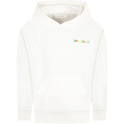 Shop Palm Angels White Sweatshirt For Boy With Logo