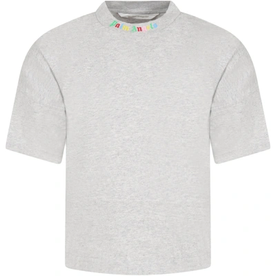 Shop Palm Angels Gray T-shirt For Boy With Multicolor Logo In Grey