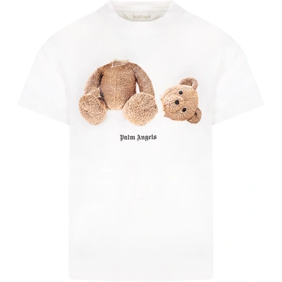 Shop Palm Angels White T-shirt For Boy With Bear