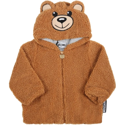 Shop Moschino Camel Sweatshirt For Baby Kids In Brown