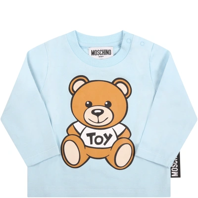 Shop Moschino Light-blue T-shirt For Baby Boy With Teddy Bear In Light Blue
