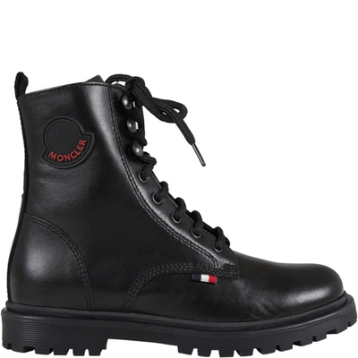 Shop Moncler Black Boots For Kids With Logo