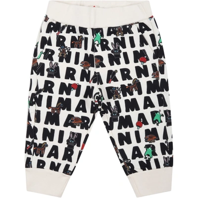 Shop Marni Ivory Sweatpant For Baby Kids With Prints