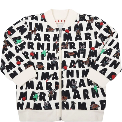 Shop Marni Ivory Sweatshirt For Baby Kids With Prints