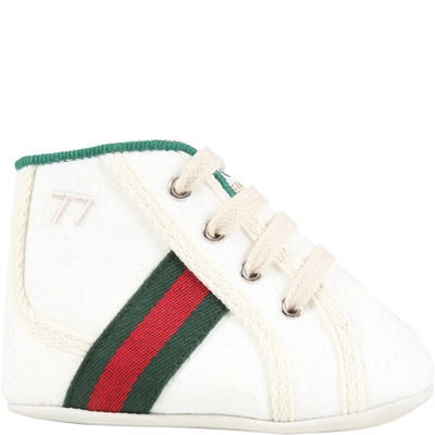 Shop Gucci White Sneakers For Baby Kids With Double Gg