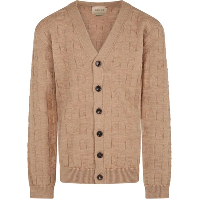 Gucci Brown Cardigan For Kids With G All Over In Beige | ModeSens
