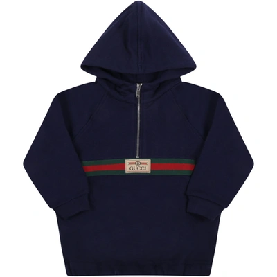 Shop Gucci Bluw Sweatshirt For Baby Boy With Web Detail In Blue