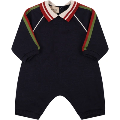 Shop Gucci Blue Babygrow For Baby Boy With Web Detail
