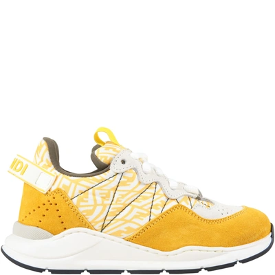 Shop Fendi Multicolor Sneakers For Kids In Yellow