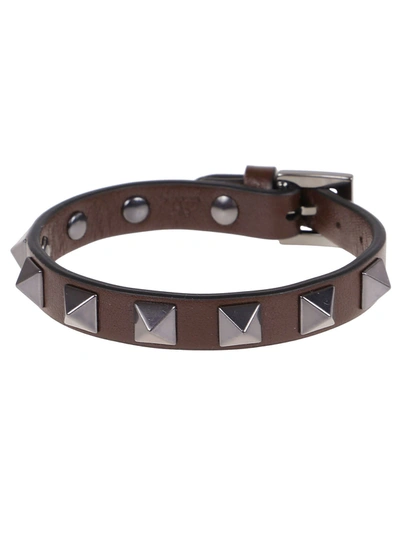 Shop Valentino Leather Studded Bracelet In Fondant