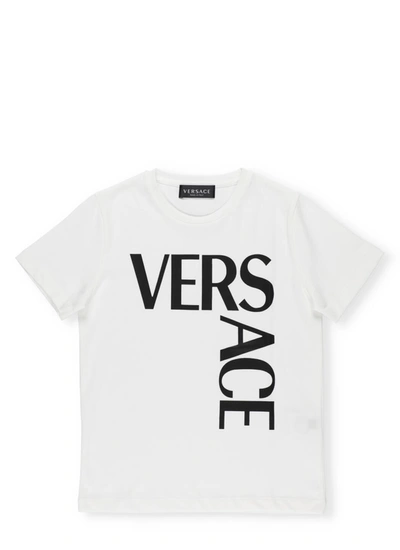 Shop Versace Logo T-shirt In Bianco+nero