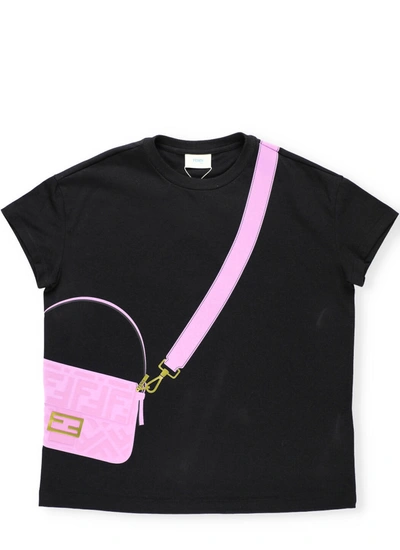 Shop Fendi T-shirt With Embossed Loged Print In Black+candy
