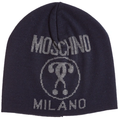 Shop Moschino Double Question Mark Beanie In Blu