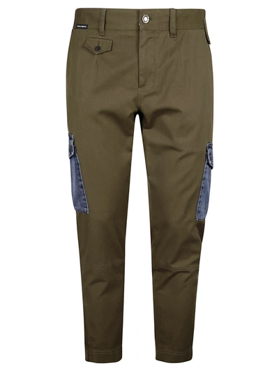 Shop Dolce & Gabbana Patched Pocket Cropped Cargo Pants In Green