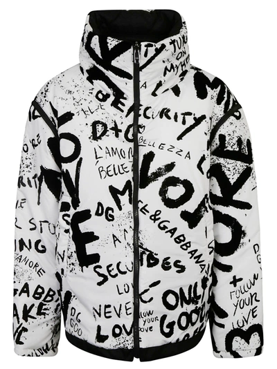 Shop Dolce & Gabbana Vandalized Logo High-neck Jacket In Nero
