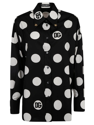 Shop Dolce & Gabbana Polka Dot Logo Shirt In Pois Grande Bco F Ne