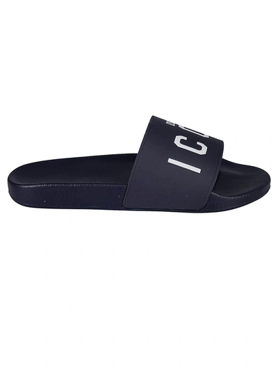 Dsquared2 Rubber Slides With Contrasting Icon Print In Navy