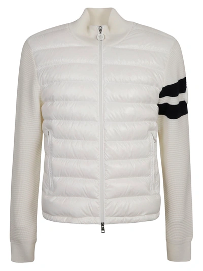 Shop Moncler Stripe Detail Padded Zip Cardigan In White