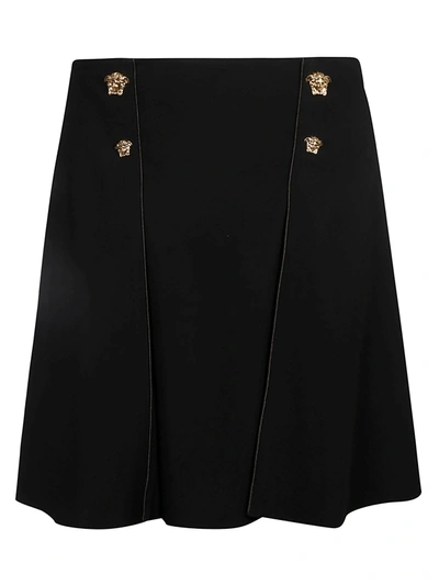 Shop Versace Medusa Head Buttoned Rear Zip Skirt In Nero