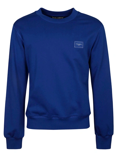 Shop Dolce & Gabbana Logo Patched Plain Sweatshirt In Bluette Scuro