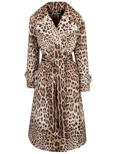 Shop Dolce & Gabbana Tie-waist Animalier Print Double-breasted Coat In Leo