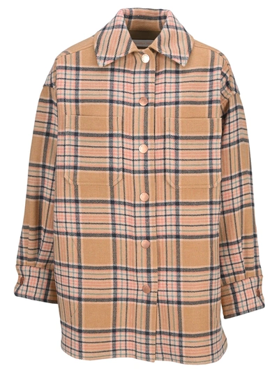 Shop See By Chloé Oversized Shirt Coat In Multi Beige