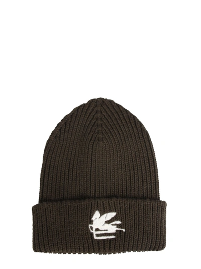 Shop Etro Wool Hatwool Hat With Logo Embroidered In Militare