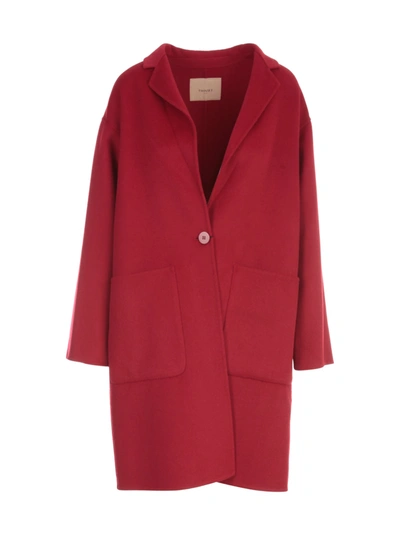 Shop Twinset Single Breasted Coat W/wide V Neck In S Dark Raspberry