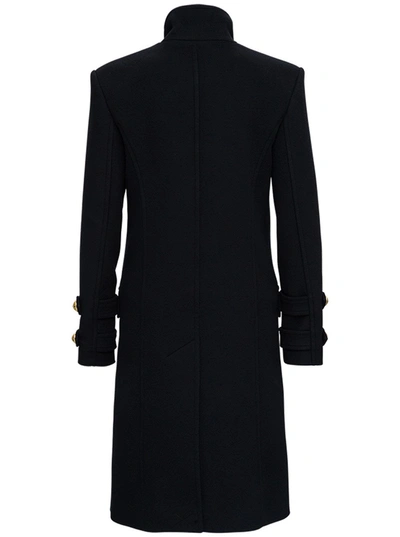 Shop Balmain Double-breasted Long Coat In Wool Blend In Black