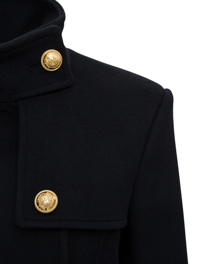 Shop Balmain Double-breasted Long Coat In Wool Blend In Black