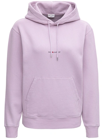 Shop Saint Laurent Lilac Jersey Hoodie With Logo In Violet