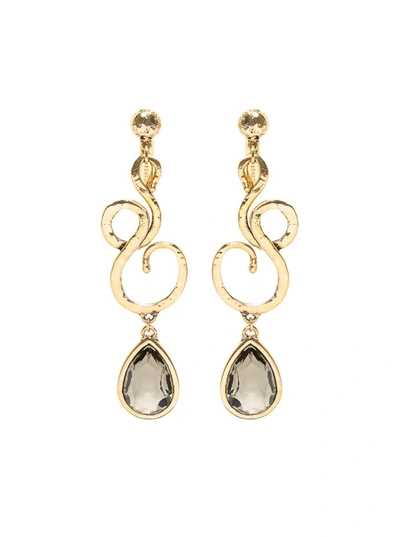 Shop Alberta Ferretti Golden Metal Earrings With Stones In Metallic