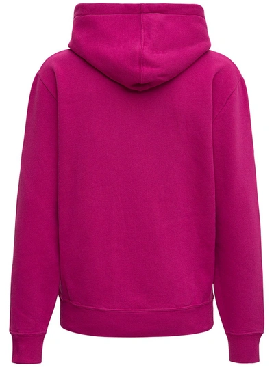 Shop Saint Laurent Pink Jersey Hoodie With Logo In Fuxia