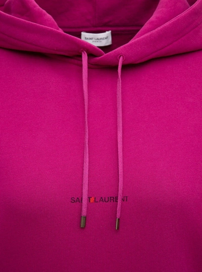 Shop Saint Laurent Pink Jersey Hoodie With Logo In Fuxia