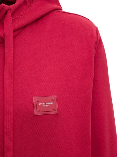 Shop Dolce & Gabbana Red Jersey Hoodie With Logo