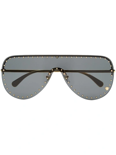 Shop Versace Studded Aviator-frame Sunglasses In Black