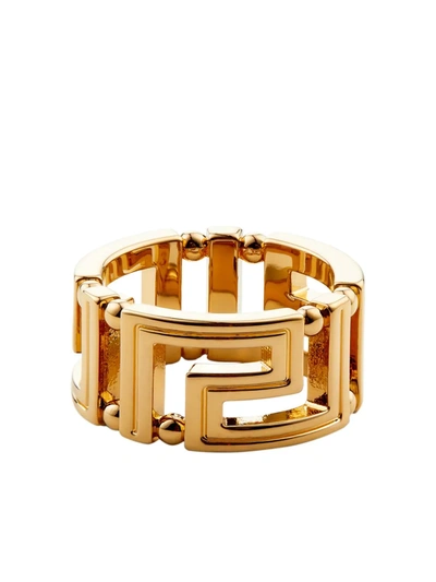 Versace Gold Tone Greca Ring In Gold