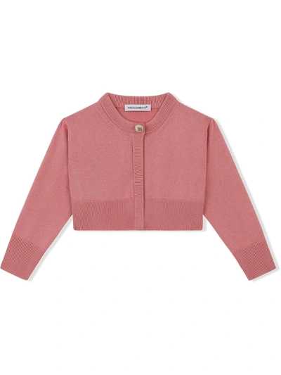 Shop Dolce & Gabbana Cropped Cotton-knit Cardigan In Pink