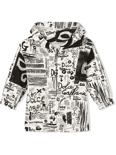 Shop Dolce & Gabbana Hooded Graffiti-print Jacket In White