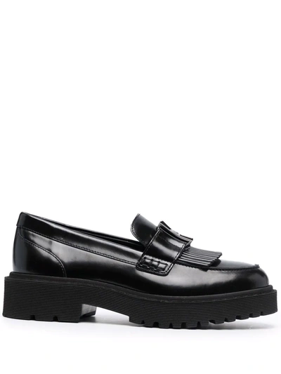 Shop Hogan Buckle-strap Leather Loafers In Black