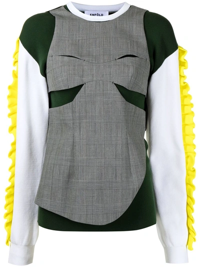 Shop Enföld Panelled Ruffled Sweatshirt In Green