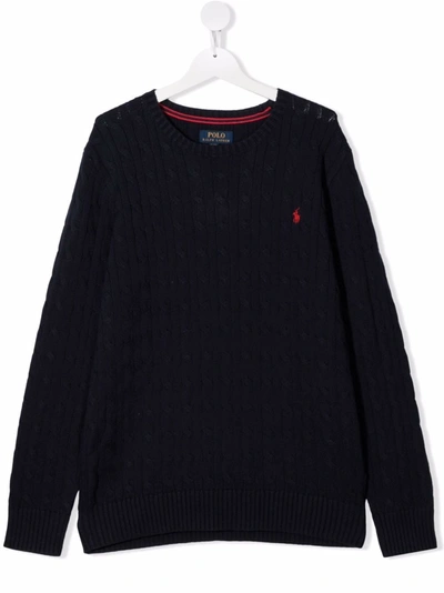 Shop Ralph Lauren Cable-knit Polo Pony Jumper In Blue