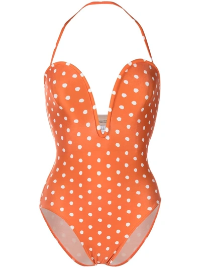 Shop Adriana Degreas Pois Polka-dot Swimsuit In Orange
