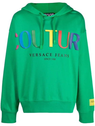 Shop Versace Jeans Couture Logo-print Cotton Hoodie In Green