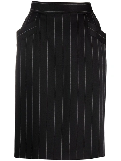 Pre-owned Saint Laurent 2000s Pinstriped Pencil Skirt In Black